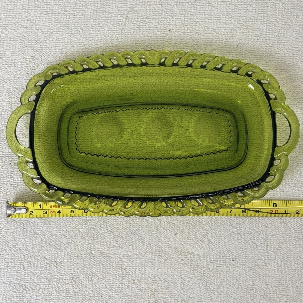 Indiana Glass Iridescent Green Kings Crown Butter Cream & Sugar Small Tray